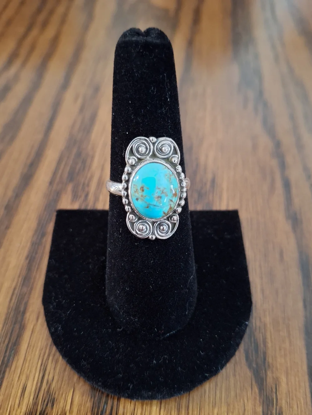 Ring Turquoise Natural Stone Sterling Silver Size 7